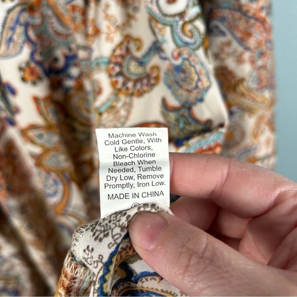 Paisley Orange and Blue Bell Sleeve Retro 70's Boho Mini Dress Women's Size M - Picture 6 of 8